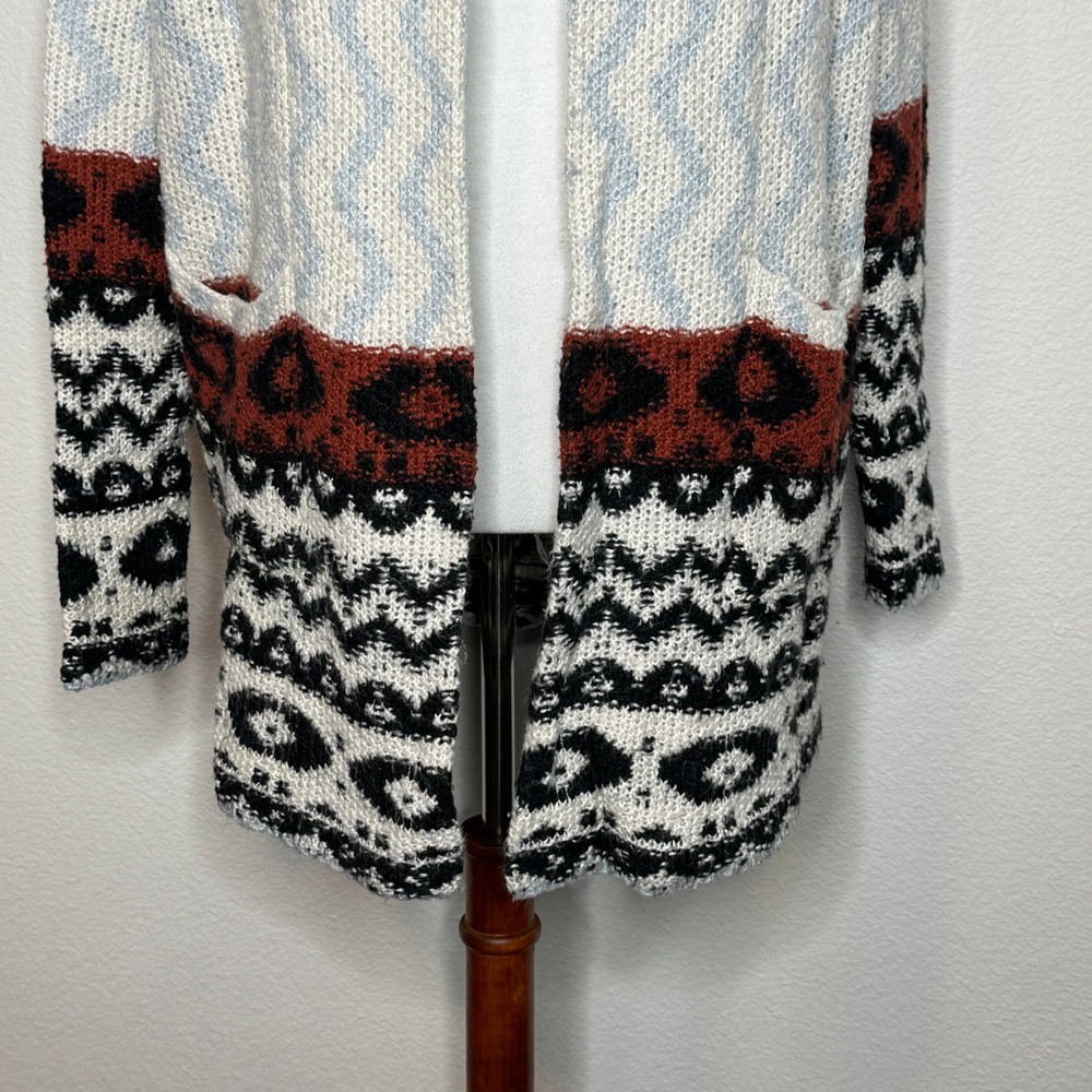 ABERCROMBIE & FITCH Open Front Long Cardigan‎ SM Hood Ikat Pattern Wool Alpaca - Picture 5 of 11